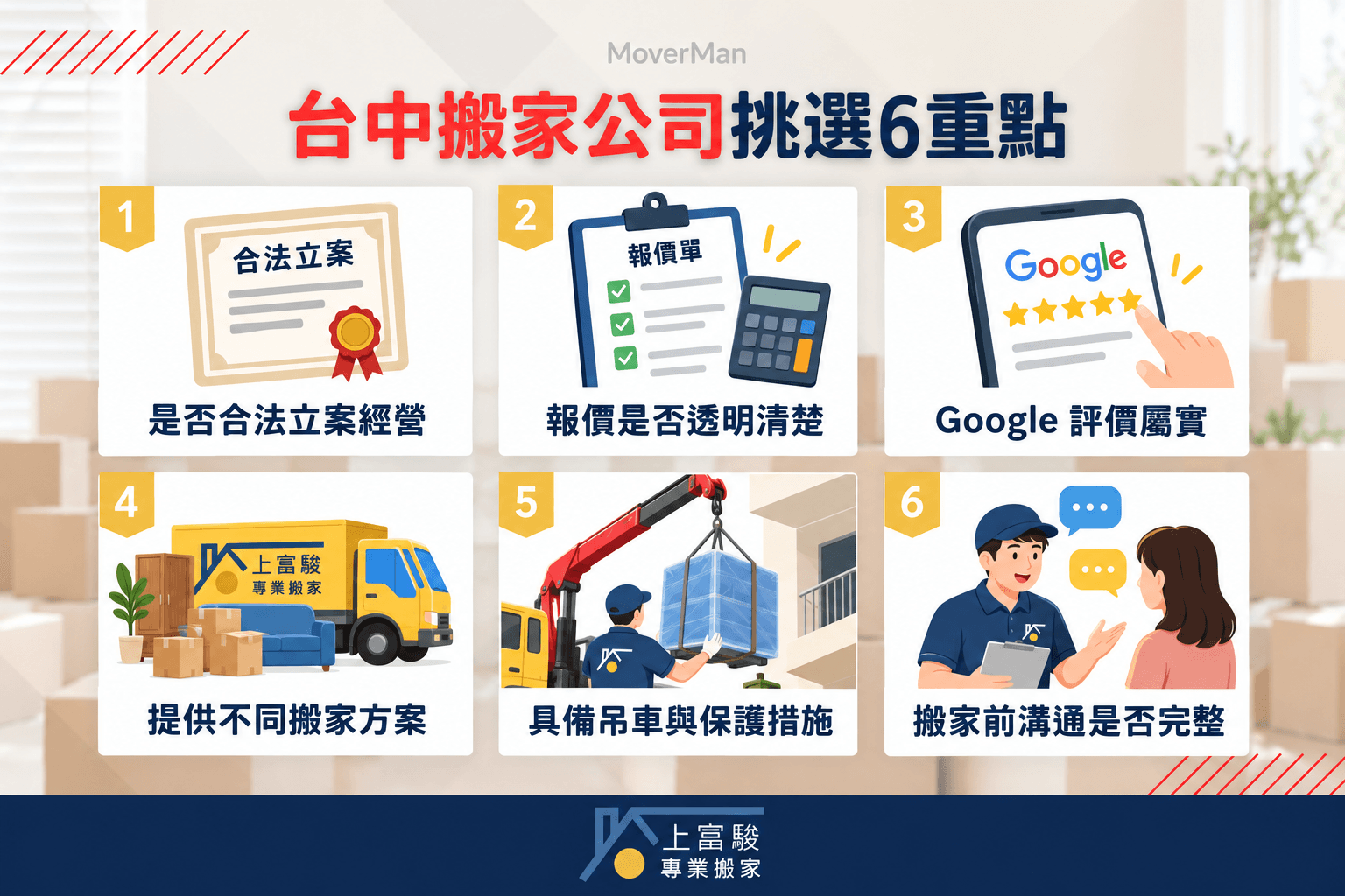 台中搬家公司推薦怎麼選？先看6個評估重點